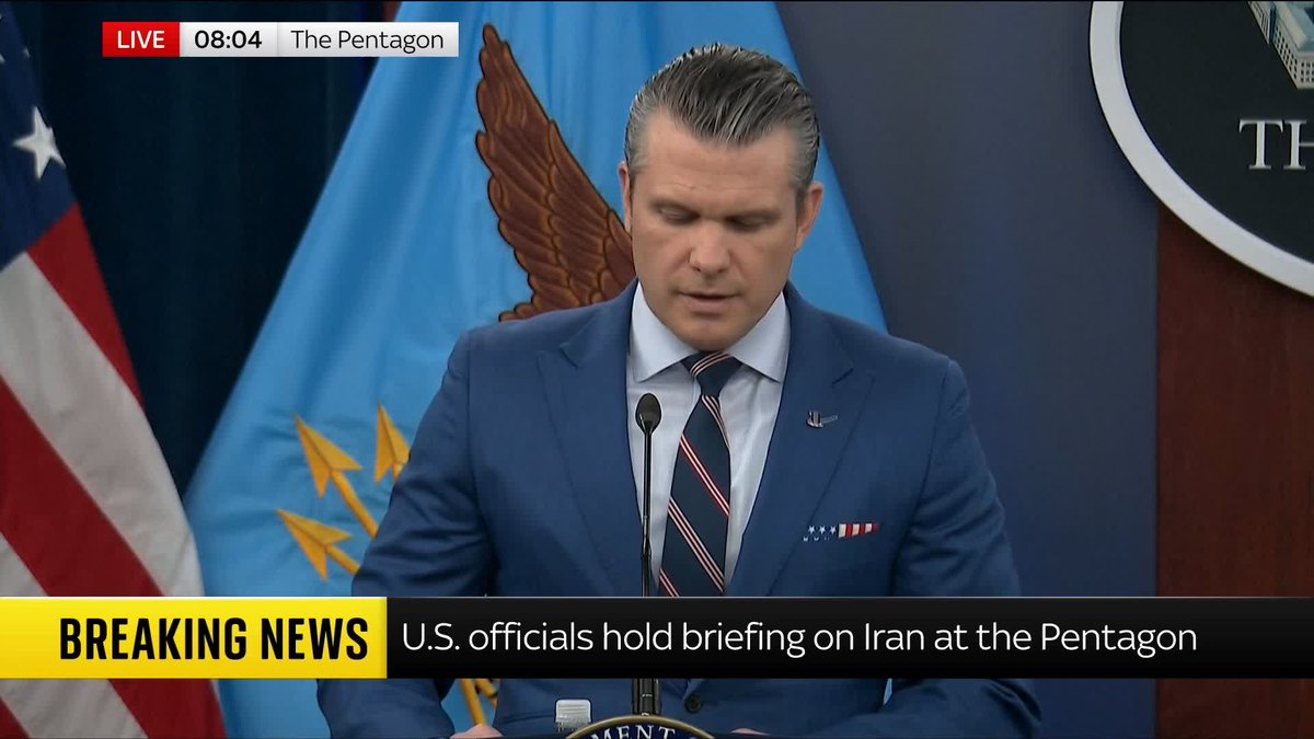 "We will not relent until the enemy is totally and decisively defeated." U.S. Defence Secretary Pete Hegseth says the country is winning the war in Iran with an 'overwhelming and unrelenting focus on our objectives'. 📺 Sky 501, Virgin 602, Freeview 233