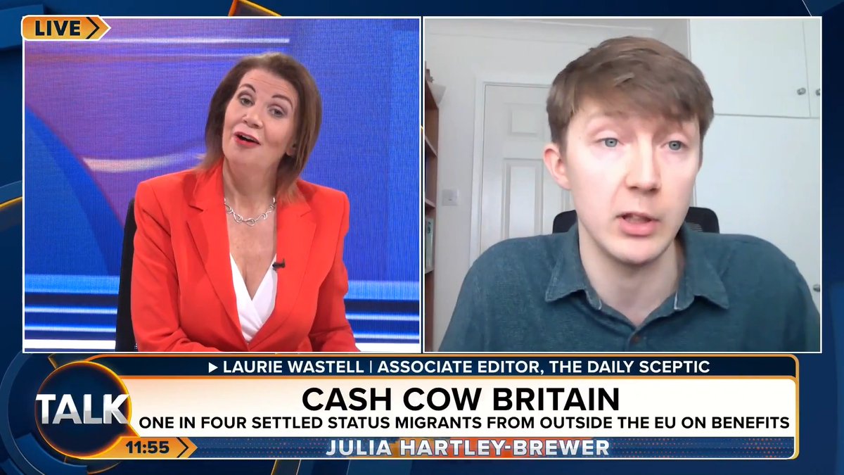 🚨 One in four settled status migrants from outside the EU are claiming benefits. Daily Sceptic's Laurie Wastell: "That's about TWICE the rate of British nationals claiming Universal Credit!" Julia Hartley-Brewer