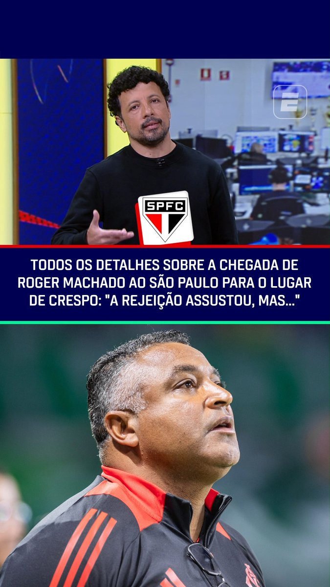 POR QUE ROGER MACHADO? No Fala a Fonte, André Hernan trouxe TODOS os bastidores da procura do São Paulo por um técnico que substitua Hernán Crespo, inclusive a procura por Filipe Luís e o consenso final no nome de Roger Machado, que é o mais cotado para assumir a equipe tricolor, provavelmente ainda nesta terça-feira (10)! Saiba TUDO dos bastidores da bola no Fala a Fonte! De segunda a sexta, às 09h, AO VIVO no YouTube da ESPN Brasil! #FalaFonte #FutebolNaESPN #SPFC