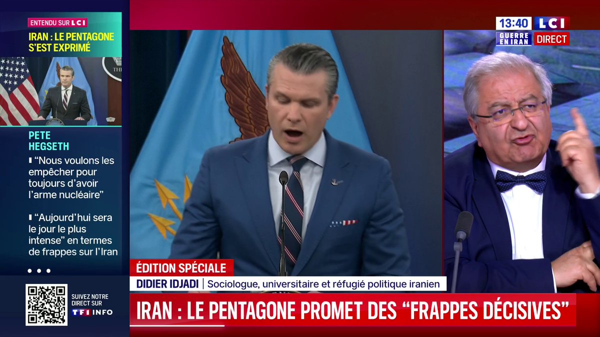 🔴Iran : Le Pentagone s'exprime sur le conflit 🗣️"Si l'Iran s'oppose à la liberté de naviguer dans le détroit d'Ormuz, ils seront frappés 20 fois plus fort par les américains", déclare Pete Hegseth, secrétaire à la Défense des États-Unis