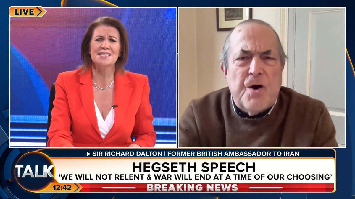 💥Julia Hartley-Brewer clashes with Britain's former ambassador to Iran, Sir Richard Dalton. JHB: "Death to America is a bit of a clue. They were clearly trying to build a nuclear weapon." Sir Richard: "THAT IS A LIE. You are distorting the evidence!" Julia Hartley-Brewer