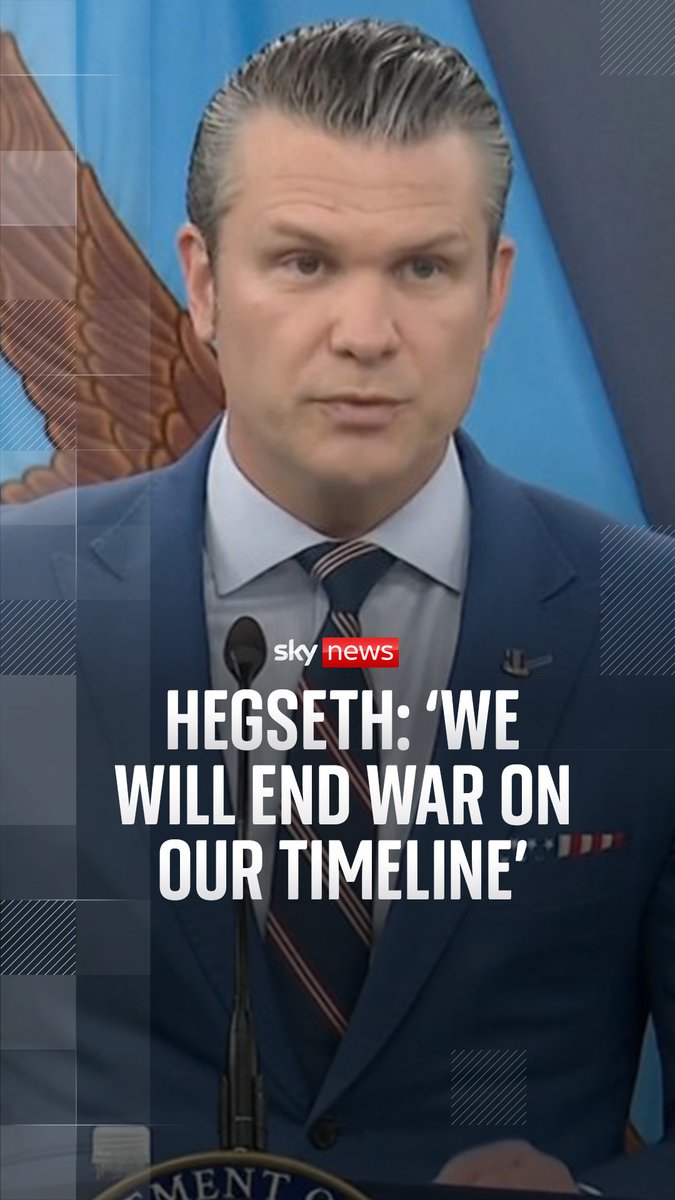U.S. Defence Secretary Pete Hegseth has said they "will not relent until the enemy is totally and decisively defeated" in a press conference on the war in Iran. Hegseth added that the U.S. 'will not relent until the enemy is totally defeated,' and that the war will 'end on our timeline and at our choosing'. 🔗