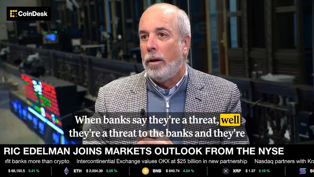 WATCH: "For the crypto community to say we don't want any bill unless we can get yield out of stablecoins — I don't think it's the hill to die on." Ric Edelman breaks down why he thinks banks are likely to win the stablecoin debate.
