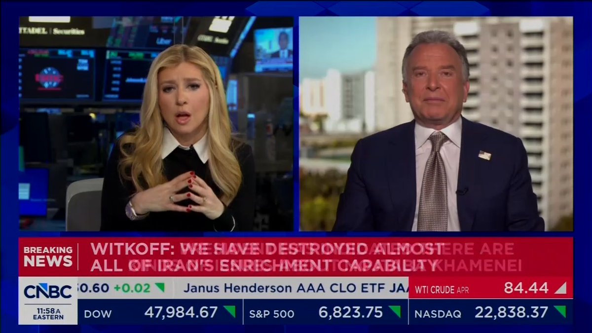 Q: Americans worried about higher gas prices, higher grocery prices, health insurance, making ends meet, they don't want foreign wars. What do you say to them about why this war with Iran is so critical? Witkoff: Think about what this world would look like if you didn't have Donald Trump as the president