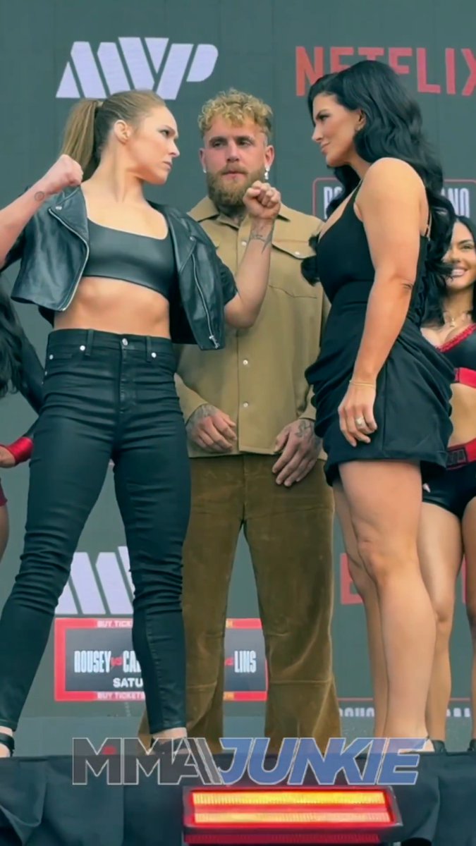 Ronda Rousey and Gina Carano face off after their first press conference in Inglewood #RouseyCarano