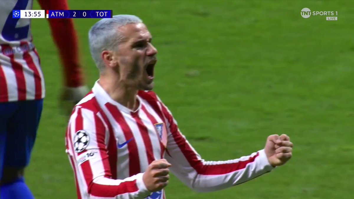 Antoine Griezmann pounces on a slip in the Spurs backline to double the lead for Atlético Madrid 🔥 TNT Sports & discovery+ UK