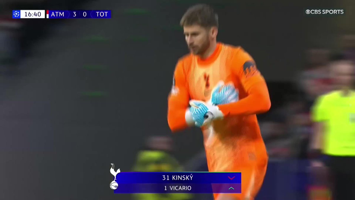 On his #UCL debut for Tottenham, Antonín Kinský was subbed off in the 15th minute after two costly errors led to goals for Atlético Madrid.