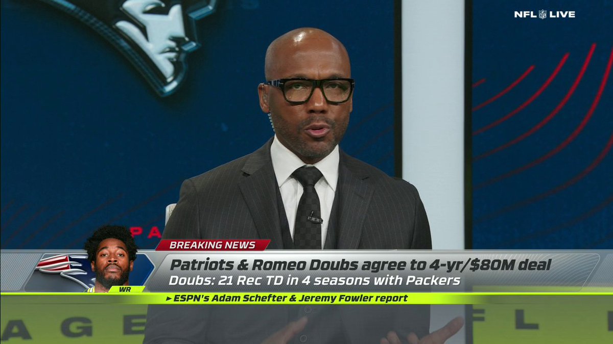 "You may not look at him in the wide receiver picture overall in the league as a true number one, but he has number one versatility." Louis Riddick highlights how Romeo Doubs is exactly the type of receiver the Patriots need on offense.