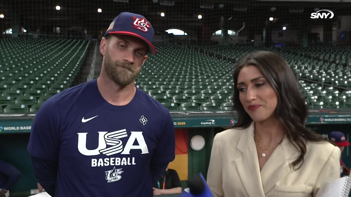 "I told him the other day I don't give pitchers much credit as a hitter - I think he was the best arm I saw last year" Bryce Harper shares with Michelle Margaux on facing Nolan McLean in 2025