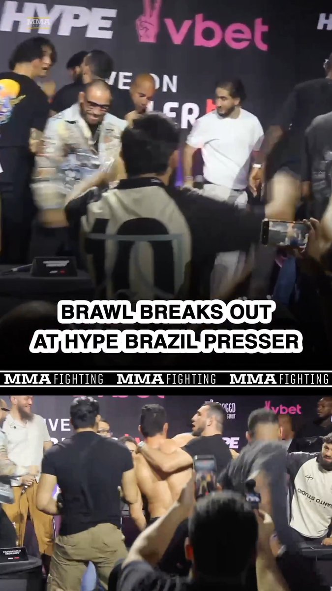 An ALL-OUT brawl broke out at the #HypeBrazil press conference between Lev Sarkisyan and Joilton Lutterbach... Featuring Jean Silva dancing. (Via Guilherme Cruz)