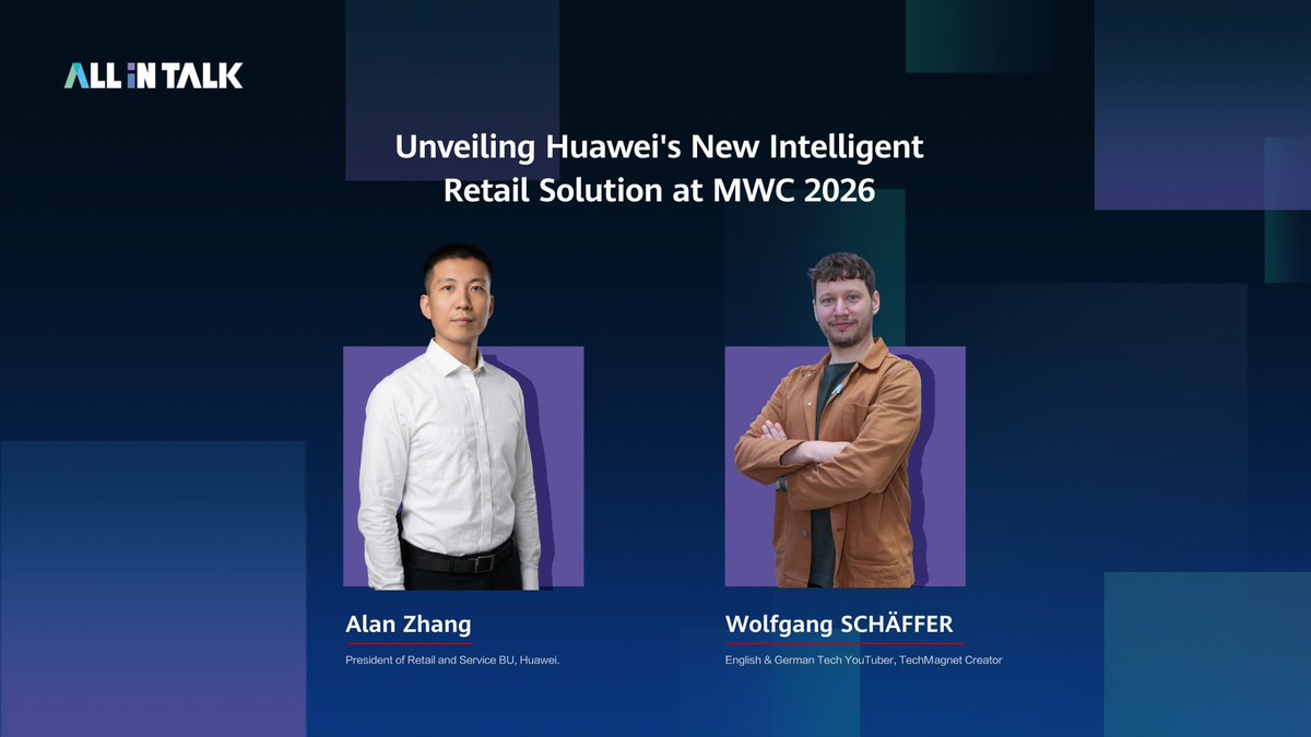 At MWC 2026 Barcelona, discover how Huawei is advancing intelligent retail in the AI era. Join Wolfgang Schäffer and Zhang Yichi as they explore AI-powered retail scenarios, including unmanned retail, smart stores, marketing, and supply chain innovation.