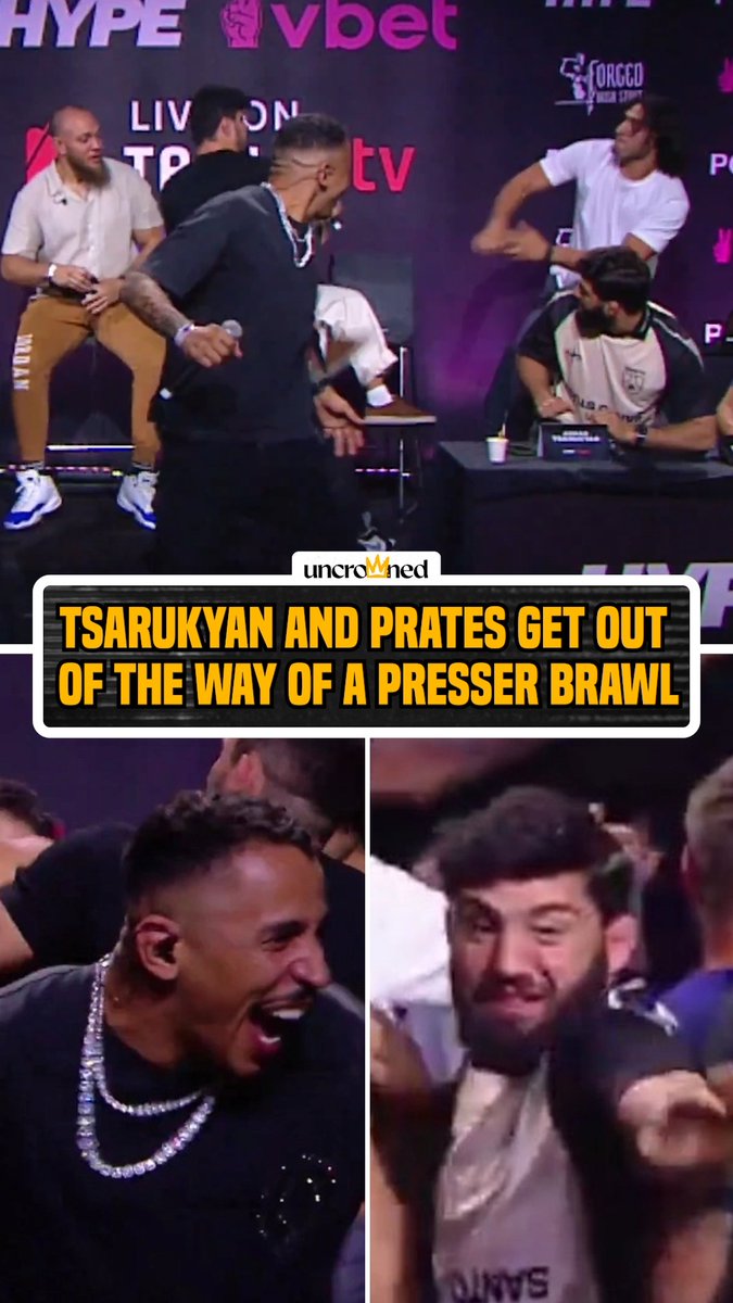 A brawl broke out at the Hype Brazil press conference and Carlos Prates looked like he was having the time of his life – Arman Tsarukyan wanted no part of it 😅