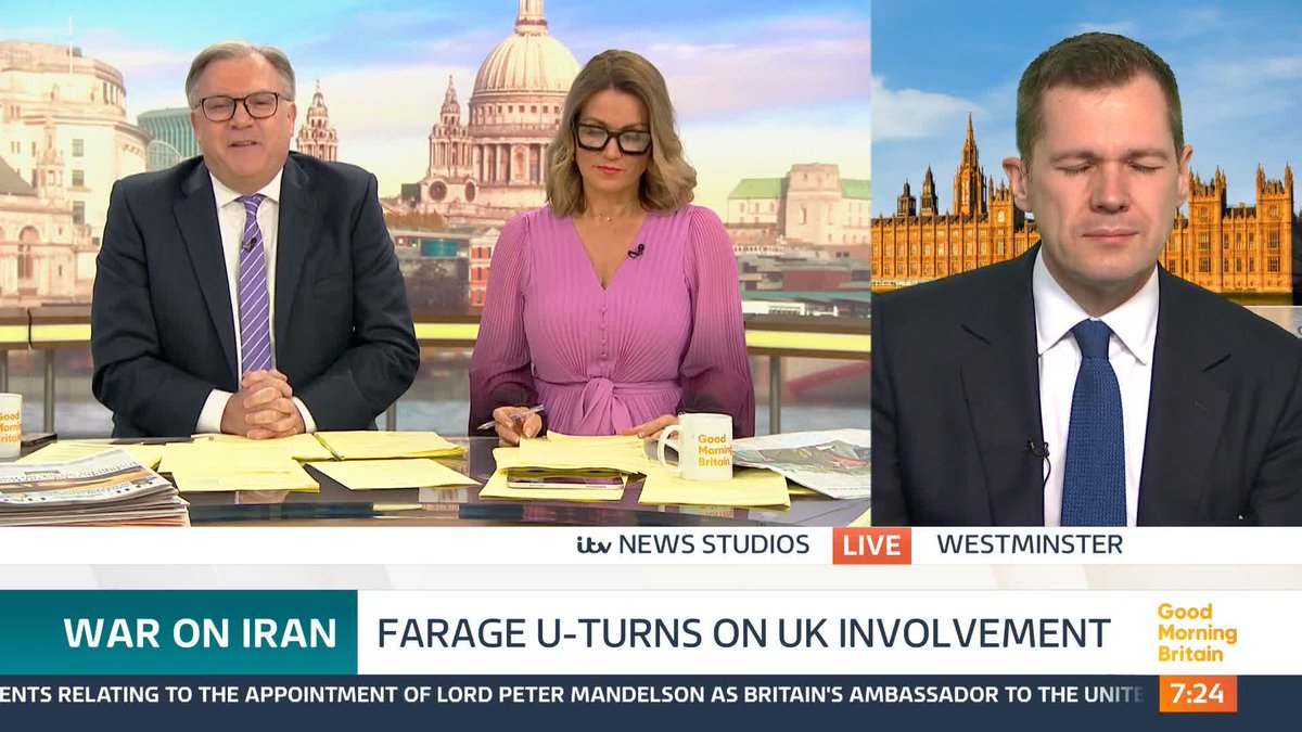 'We're actually entirely on the same page and have been all along,' says Robert Jenrick. Ed Balls questions him as Reform UK Leader Nigel Farage is being accused of U-turning on his stance about the Iran conflict as oil and gas prices soar here in the UK.