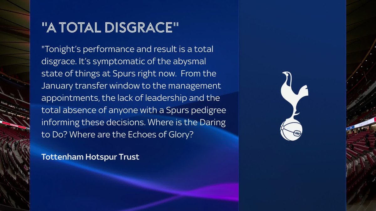 Tottenham Hotspur Trust react to Spurs' Champions League defeat to Atletico Madrid 🔽
