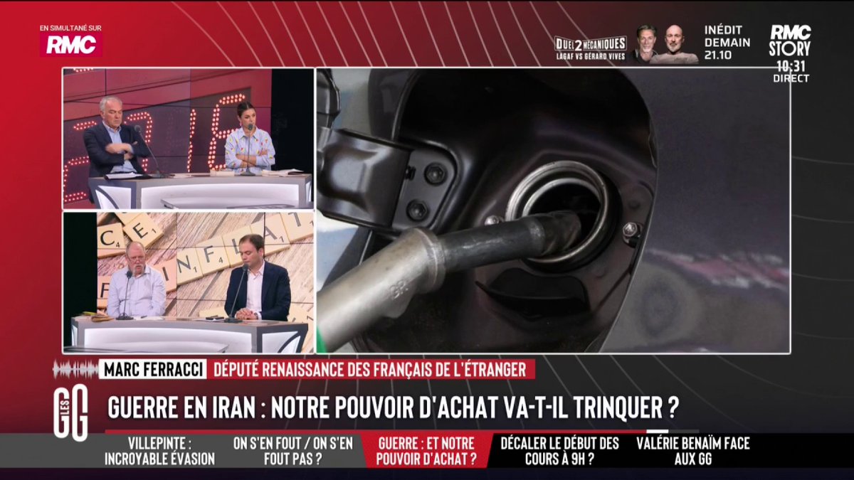 🎙️ Marc Ferracci, député Renaissance : "Quand on baisse une taxe, ça bénéficie surtout à ceux qui consomment le plus d'essence, donc les gros véhicules." 🎙️ Olivier Truchot : "C'est démago ! Celui qui consomme le plus, c'est celui qui prend sa voiture tous les matins, c'est le Français moyen." #GGRMC