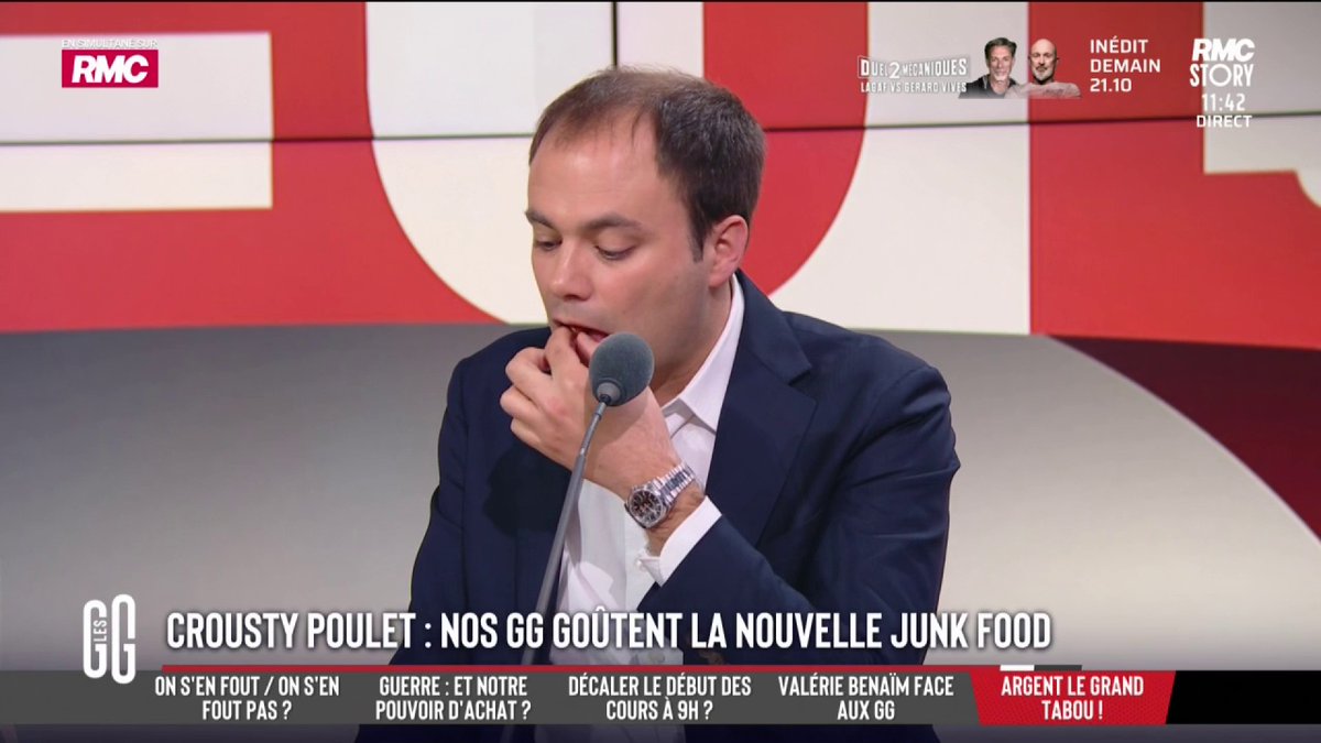 🍗 Les réactions de nos GG, Charles Consigny, Didier Giraud et Laura Warton Martinez, qui goûtent le Poulet crousty : "C'est délicieux. 20 €, c'est une arnaque. On ne sait pas si c'est du poulet ou du saumon..." ⬇️ #GGRMC