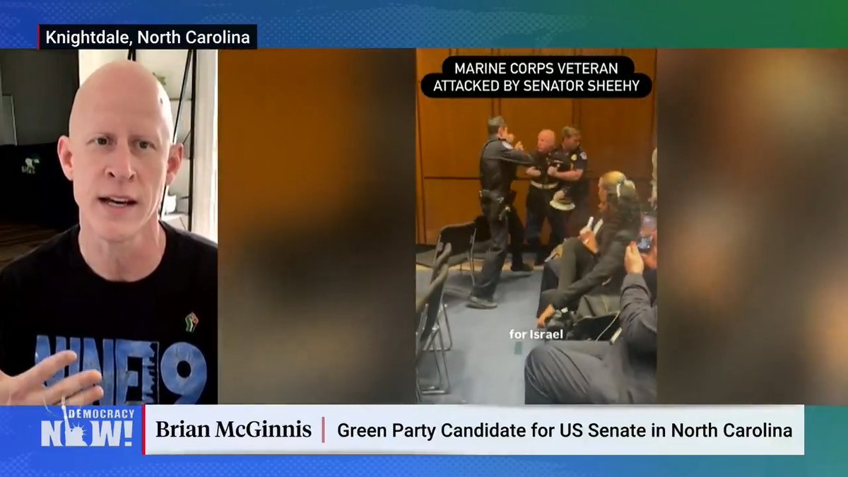 Marine veteran Brian McGinnis disrupted a Senate hearing last week to protest the U.S.-Israeli war on Iran. His arm was broken as he was dragged out by Capitol Police. The public is "not being heard" as the U.S. goes "full speed ahead with military force," he says.