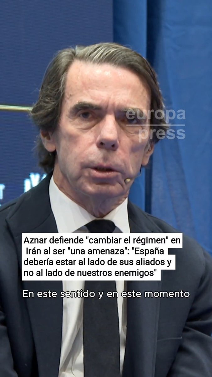 Aznar defiende "cambiar el régimen" en Irán al ser "una amenaza para la estabilidad y la seguridad mundial": "España debería estar al lado de sus aliados y no al lado de nuestros enemigos"