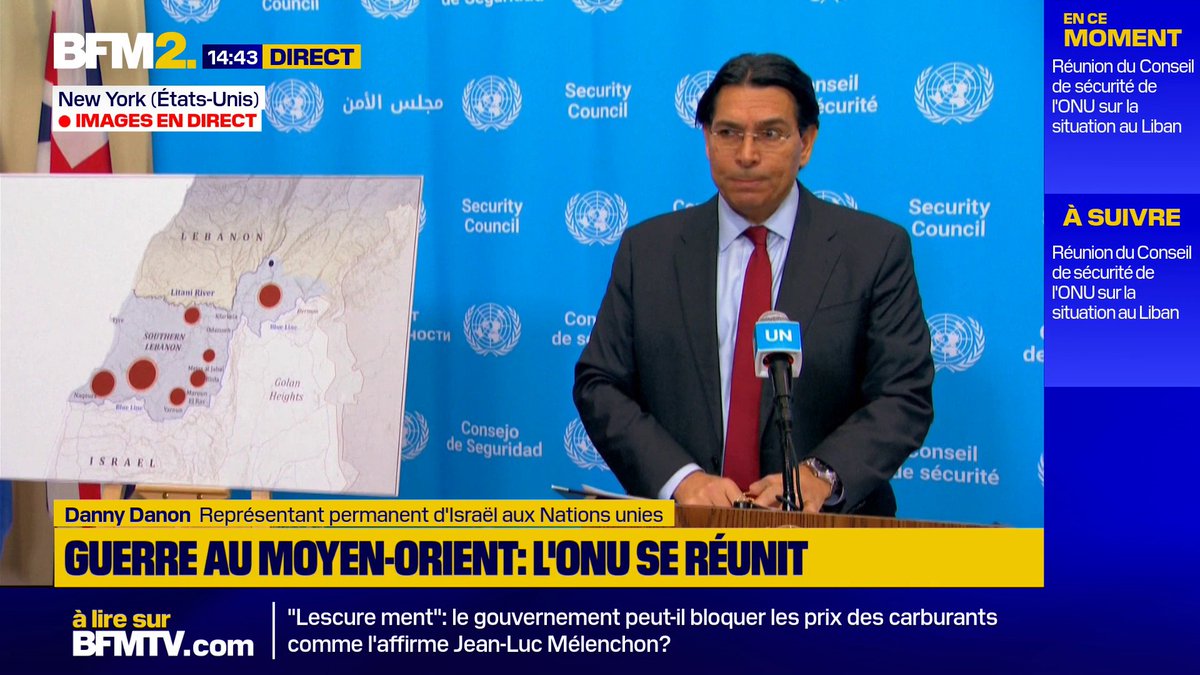 "Soit l'État libanais agit pour démanteler l'armée du Hezbollah dans le sud du Liban, soit Israël le fera", déclare Danny Danon, représentant permanent d'Israël aux Nations unies #BFM2