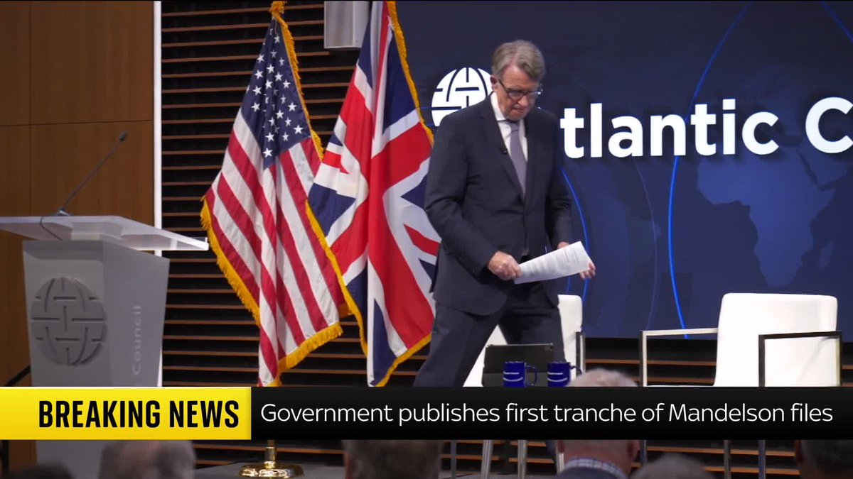 The first tranche of files relating to Peter Mandelson's appointment as U.S. ambassador has been released, including details on his relationship with Jeffrey Epstein. Mandelson has denied any wrongdoing. Sky's Sam Coates Sky reports. 📺 Sky 501