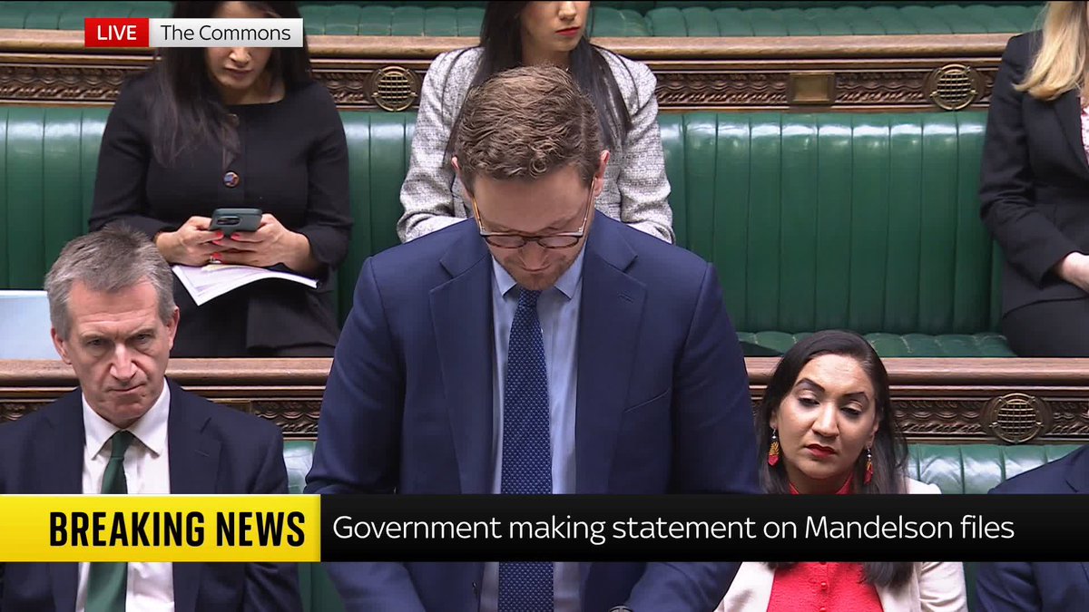 BREAKING: "The Prime Minister has taken responsibility for Peter Mandelson's appointment as ambassador to the United States." PM Chief Secretary Darren Jones speaks in the House of Commons after the first release of files about Mandelson's appointment.