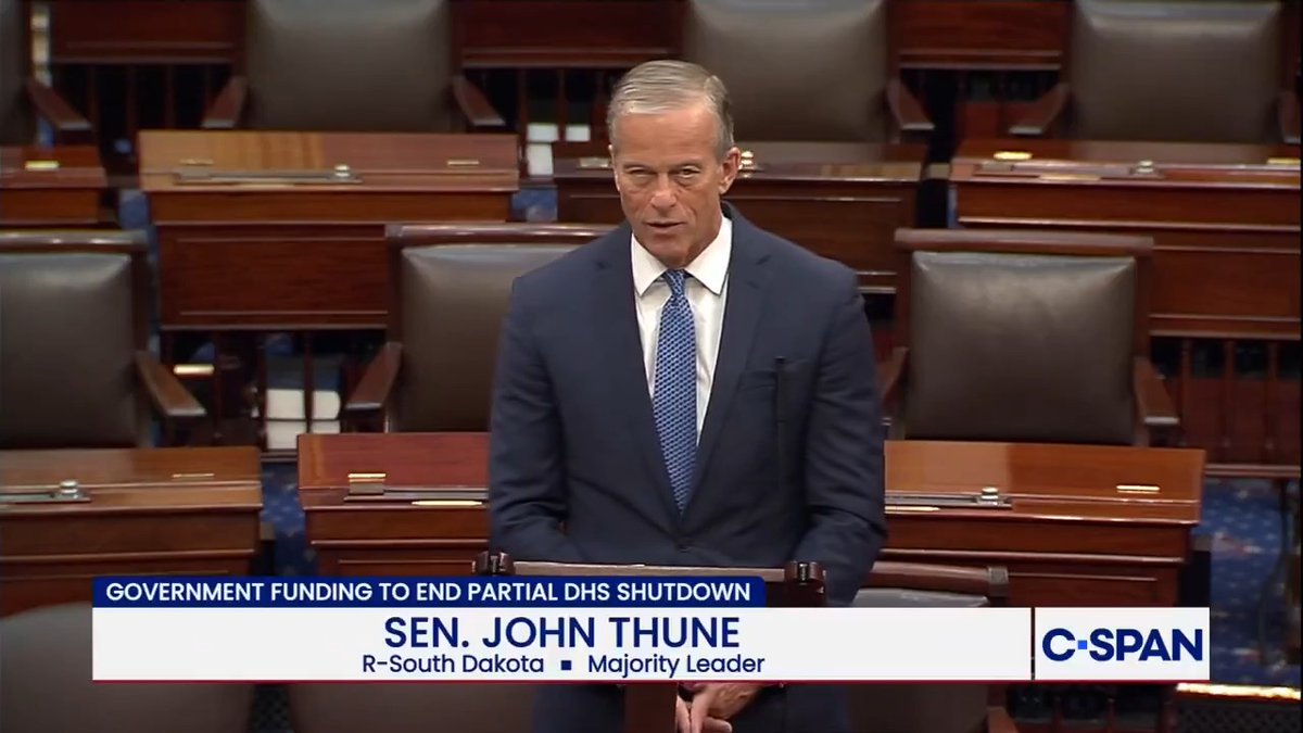 WATCH: Sen. John Thune slamming Democrats on DHS Shutdown: "This is the type of political game that the American people are sick of. I'm sick of it…We have a job to do. Part of that job is funding the federal government."