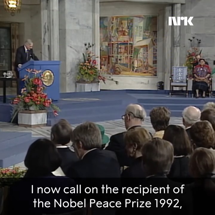 In 1992 the Nobel Peace Prize was awarded to Rigoberta Menchú Tum from Guatemala, in recognition of her work for social justice and ethno-cultural reconciliation based on respect for the rights of indigenous peoples. Like many other countries in South and Central America, Guatemala has experienced great tension between the descendants of European immigrants and the indigenous population. In the 1970s and 1980s, that tension came to a head in the large-scale repression of indigenous peoples. Menchu has come to play an increasingly prominent part as an advocate of indigenous rights. Rigoberta Menchú grew up in poverty, in a family which has undergone the most brutal suppression and persecution. In her social and political work, she has always borne in mind that the long-term objective of the struggle is peace. Today, Rigoberta Menchú stands out as a vivid symbol of peace and reconciliation across ethnic, cultural and social dividing lines, in her own country, on the American continent, and in the world. #NobelPeacePrize