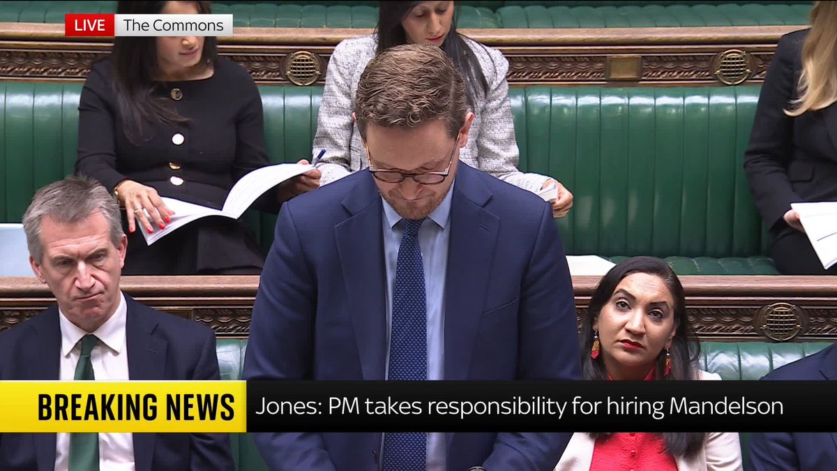 "Peter Mandelson should never have been afforded the privilege of representing his country." Chief Secretary to the PM Darren Jones says the due diligence process with Mandelson's appointment as U.S. ambassador 'fell short of what was required'.