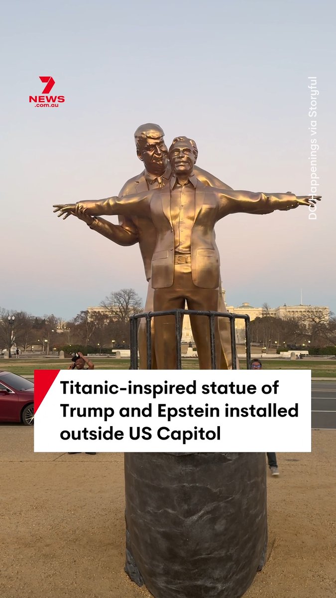 A new statue of Jeffrey Epstein and Donald Trump appeared outside the U.S. Capitol in Washington, D.C.