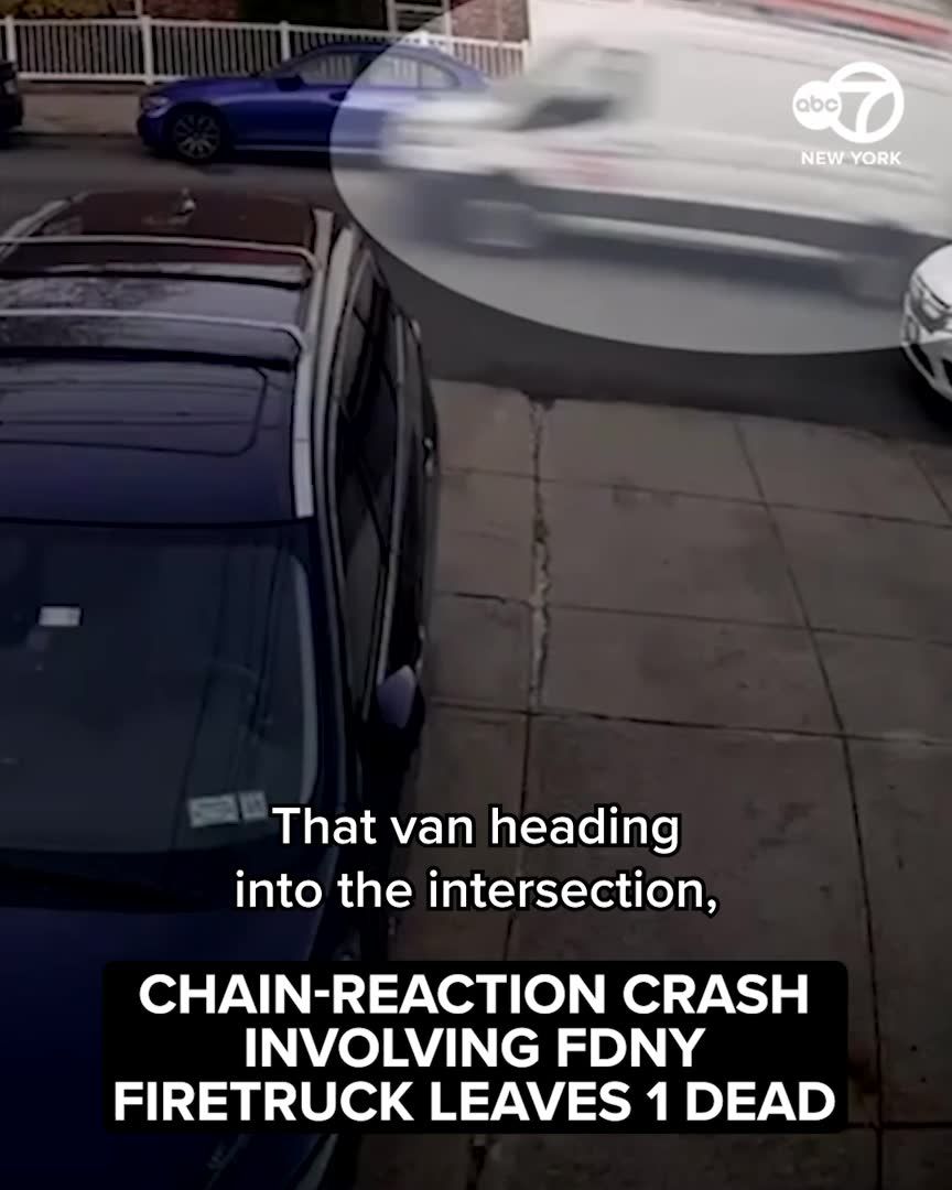 A chain-reaction crash involving a firetruck left one person dead and nearly a dozen others injured in Brooklyn on Tuesday. Officials say an FDNY firetruck was traveling eastbound on Avenue S with its lights and sirens on when it struck a commercial van traveling westbound on 11th Street after 6:30 p.m. The boom of the crash was so loud that that's all neighbors remember hearing.