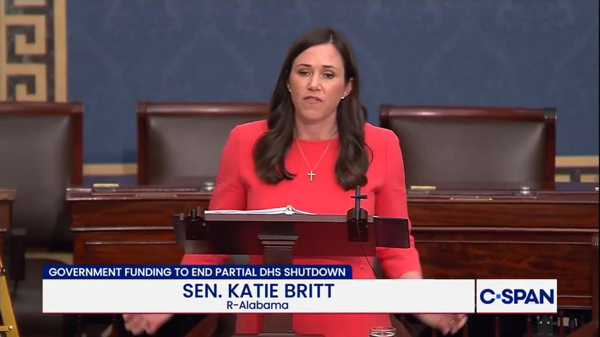 .Senator Katie Boyd Britt objects to Sen. Murray's push for unanimous consent to fund DHS without ICE or CBP: "We're not going back to the era of defund police…We're going to secure our border. We're going to enforce our laws. And we are going to stand with the people of this country."