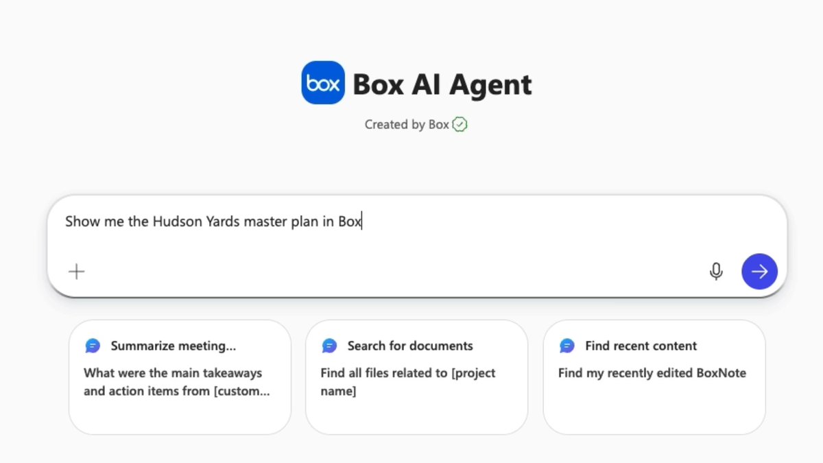 Box is a launch partner for Microsoft’s Apps in Copilot launch. The Box AI Agent for Microsoft365 Copilot will be able to surface rich visual previews like slides, graphs, and images right in the conversation and have access to all of the Box MCP server tools. Coming soon to the Box AI Agent in Microsoft 365 Copilot: 🔹 MCP-powered workflows — metadata extraction, document generation, and more 🔹 Visual-first search — view complicated graphs or rich visuals that are buried in your Box content, without having to open files. 🔹 Fewer clarifications, faster decisions - move from chat to action Enable agents to bring apps into the flow of work, while keeping IT in control: