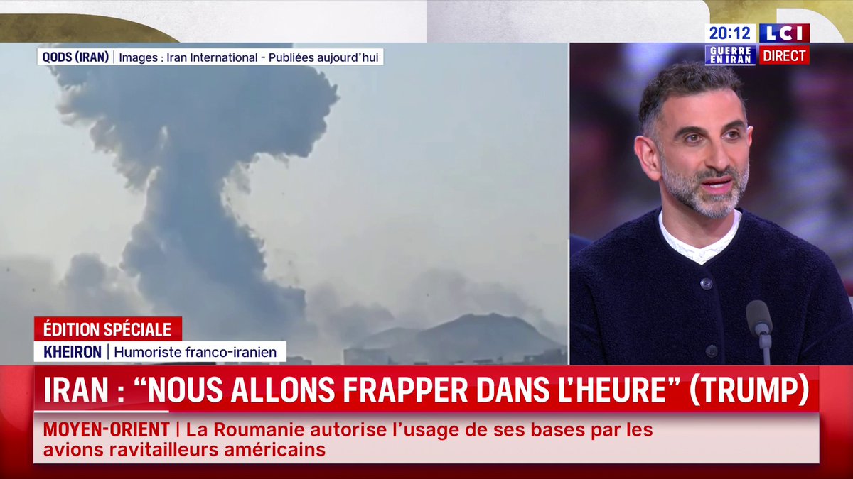 🔴 Guerre en Iran : "Quel est l'objectif de tout ça ? Si l'Iran s'avère détruit et que les Mollahs partent, avec un nombre incalculable de morts, est-ce que ça vaut le coup ?" Kheiron ▶️ Darius Rochebin