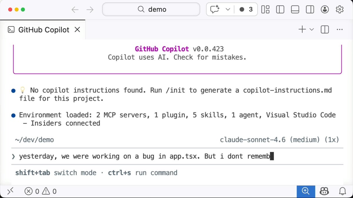 So you forgot how you fixed that bug the other day. 😬 No worries. GitHub Copilot CLI remembers. With its local SQLite database of your session history (and a full-text search index), you can instantly pull up context from your previous work. ✅ Install Copilot CLI and save brain space. ⬇️
