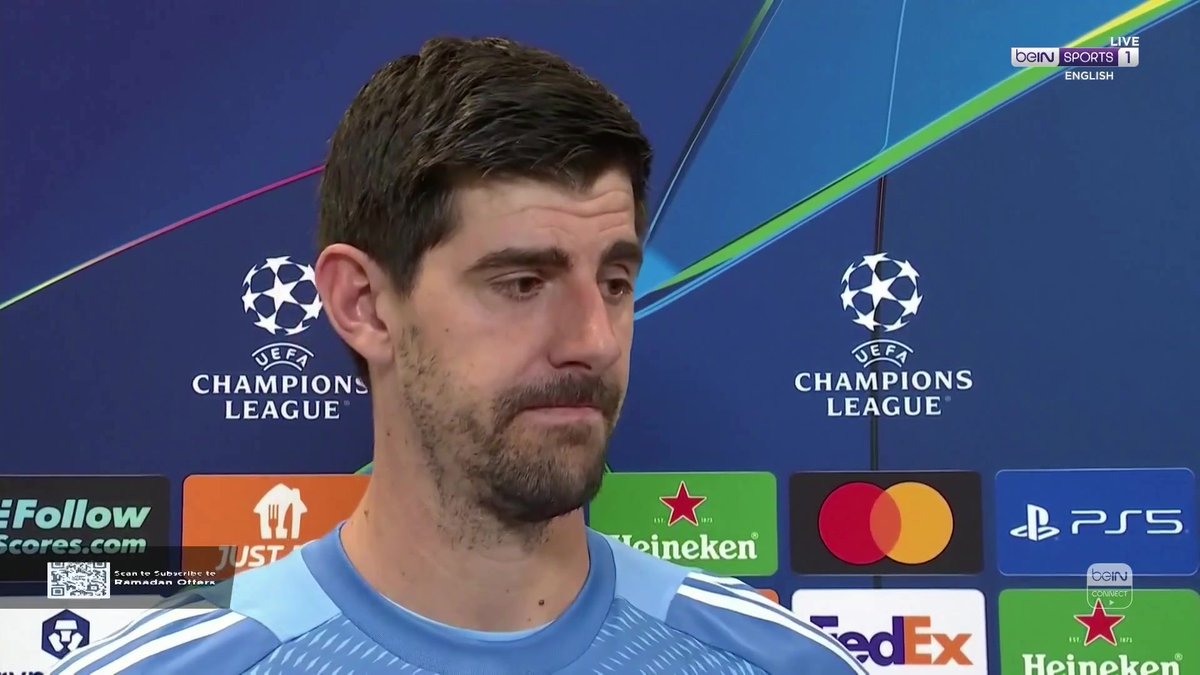 🗣️ "In the Etihad I've lost 4-3, lost 4-0 - everything can happen there so we have to be calm. It's a very nice result I'm not going to lie..." Thibaut Courtois speaks to Adriano Del Monte following Real Madrid's 3-0 first leg victory over Man City. #beINUCL #RealMadrid #UCL