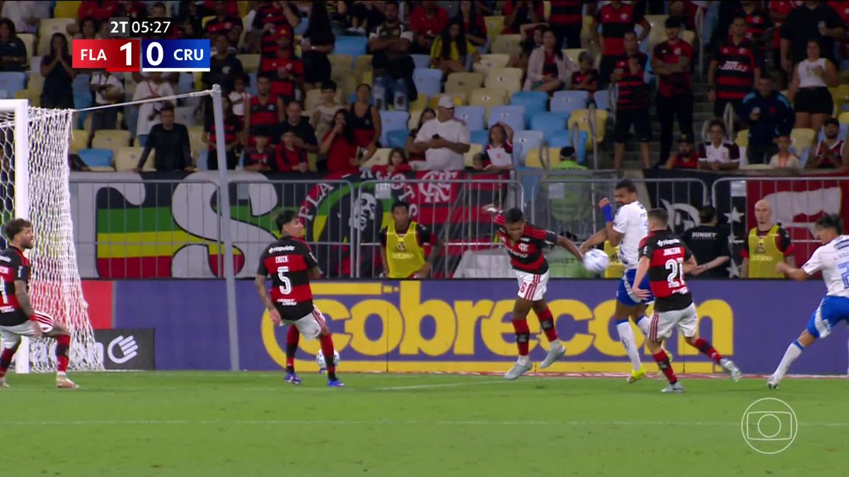 Cruzeiro pediu pênalti contra o Flamengo nesse lance, mas a arbitragem mandou seguir e o VAR não recomendou revisão. Opiniões? 🎥 TV Globo 📺 | ge