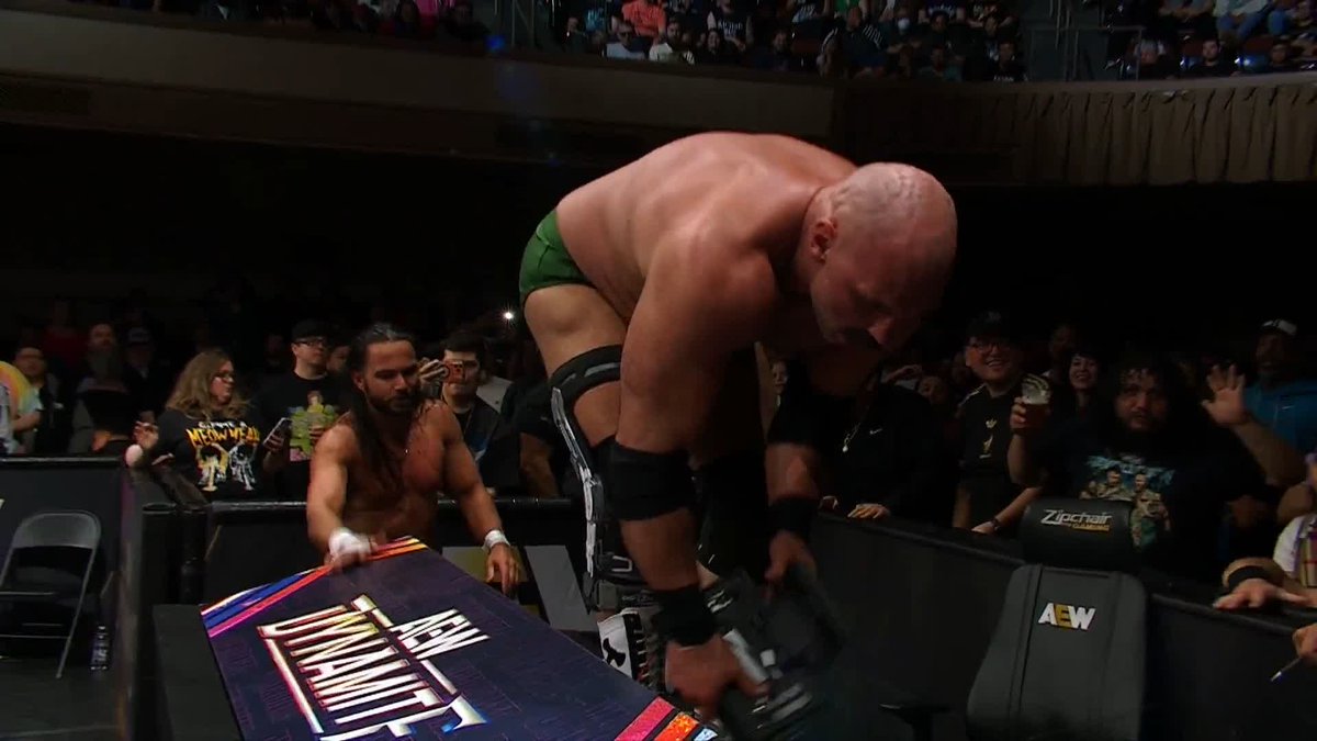 SPIKE PILEDRIVER ONTO THE ANNOUNCE DESK! Watch #AEWDynamite LIVE on TBS &amp; HBO Max