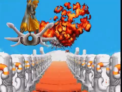 Sega's Dark Edge (1993) is an arcade-only fighting game that used sprite scaling to simulate a pseudo 3D arena, and included Space Harrier style bonus games (included in the video)