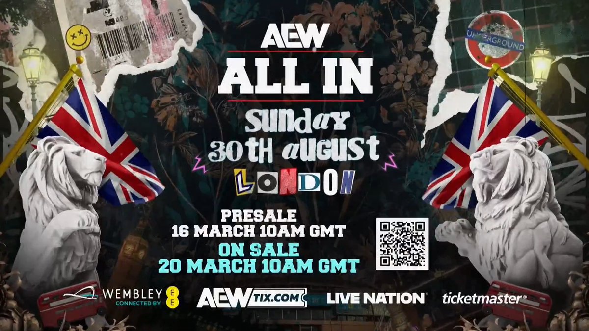 #AEWAllIn PRESALE ACCESS is FOUR DAYS AWAY! Want to be there for the biggest show of the year? Sign up for EXCLUSIVE PRESALE ACCESS, which begins Monday, 16 March at 10am GMT, here: Tickets for All In go on general sale Friday, 20 March at 10am GMT!
