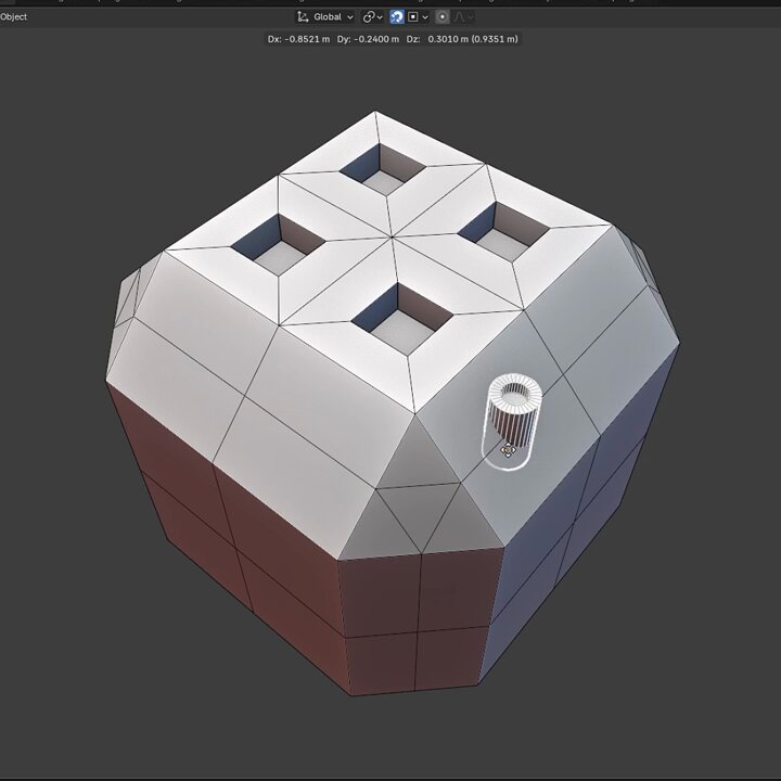 Using the face-center snapping to quickly align position objects in middle. Available in Blender 5.1
