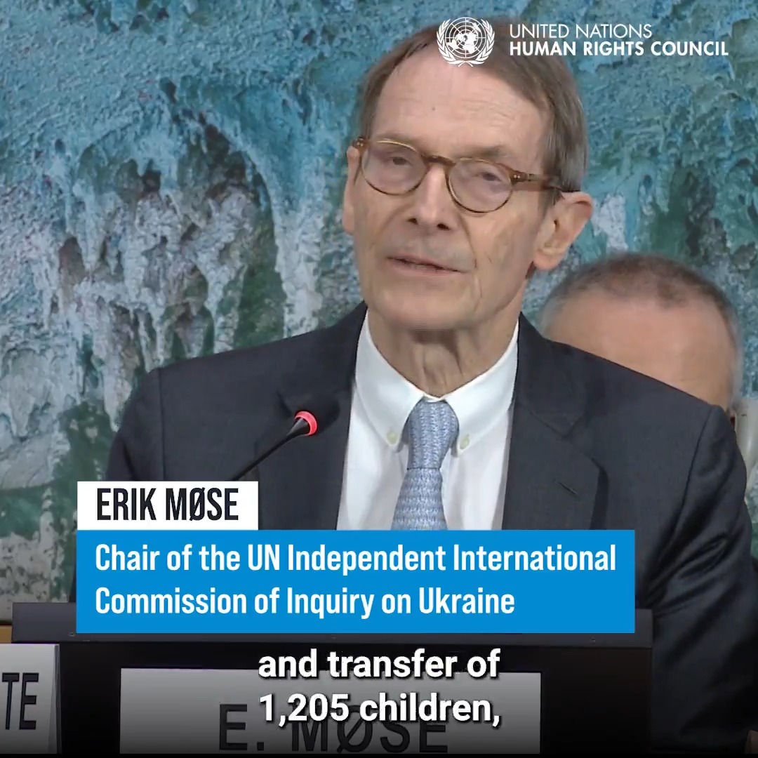 At least 1,200 Ukrainian children have been systematically “deported and forcibly transferred” by Russia since 2022, Erik Møse told the United Nations Human Rights Council. The Commission of Inquiry on Ukraine concludes that this is an ongoing "#crimeagainsthumanity." #HRC61