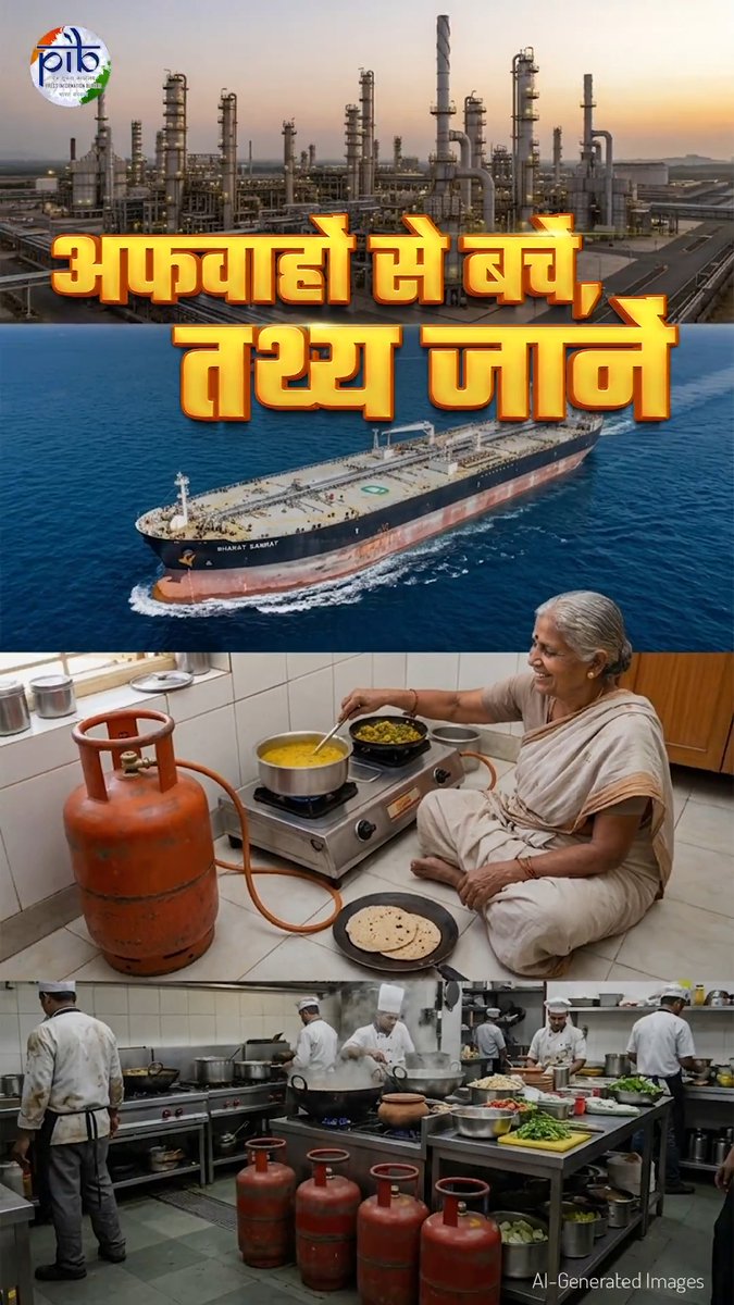 🔸India’s oil supply remains secure and well-diversified. India consumes around 55 lakh barrels of oil every day. Strengthening its energy security, the country now imports crude oil from around 40 nations 🔸Earlier, nearly half of India’s oil imports passed through the #StraitofHormuz. Today, about 70% of imports are routed through alternative channels, significantly reducing supply risks Avoid rumours and rely only on official sources for accurate information 📽️Watch: Ministry of Petroleum and Natural Gas #MoPNG #EnergySecurity