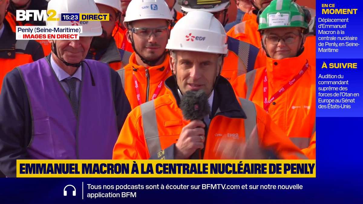 "La France croit dans le nucléaire, elle fait plus qu'y croire, elle pratique, elle avance", déclare Emmanuel Macron, depuis le chantier des futurs réacteurs EPR2 de Penly #BFM2