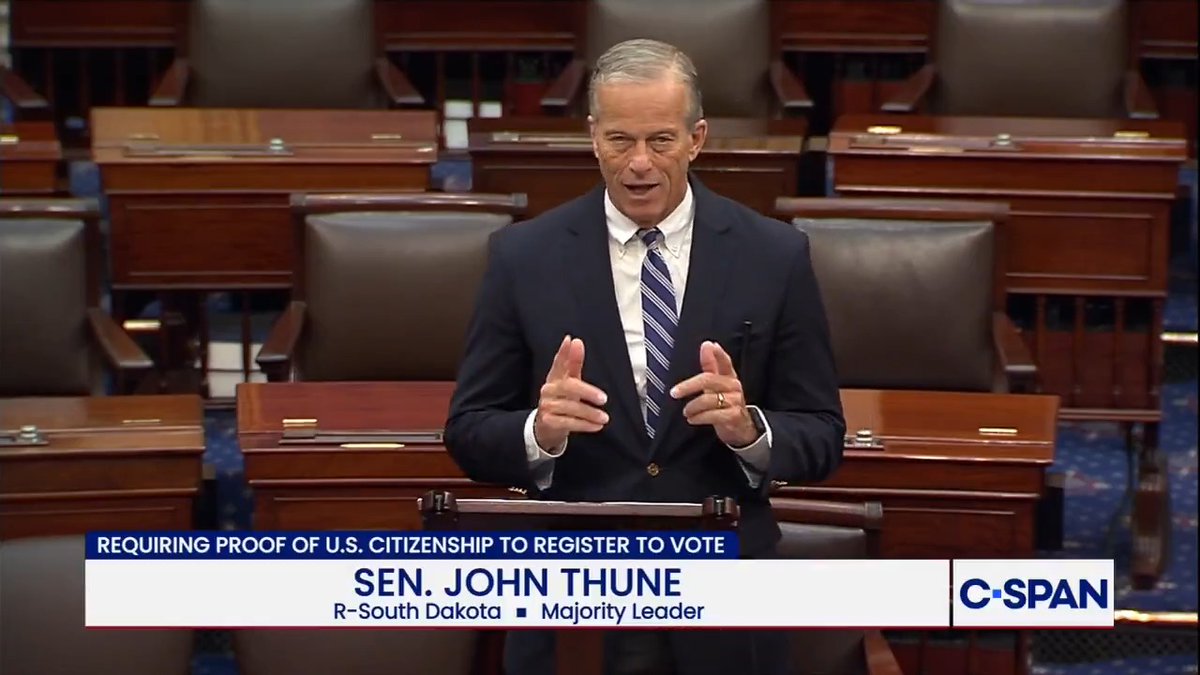 Leader John Thune: "Next week, I will be bringing the SAVE American Act to the floor and we'll be having a full and robust debate."