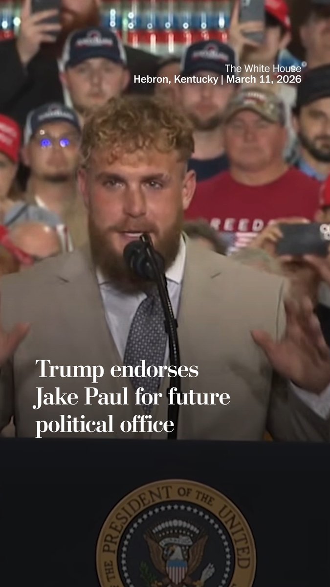 As the war in Iran sends gas prices climbing and rattles markets, President Donald Trump traveled to Hebron, Kentucky to defend his economic record ahead of the midterm elections. Influencer Jake Paul joined Trump at the rally, where the president predicted that Paul would run for political office “in the not-too-distant future.” “And you [Jake Paul] have my complete and total endorsement, okay?” Trump said.