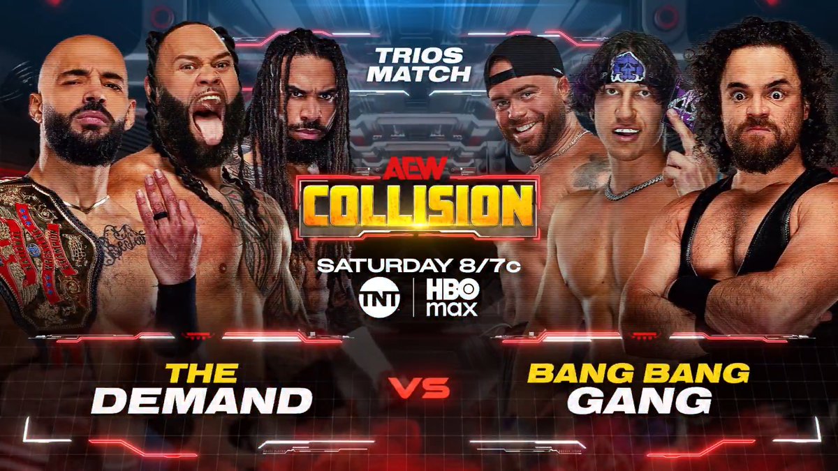 #AEWCollision 8/7c, TNT + HBO Max This Saturday 3/14 Lightskin Kingpin/B I S H O P K A U N 🇨🇲/Toa Liona vs Juice Robinson/@TheAustinGunn/Ace Austin 🤘🏼♠️ エース・オースティン Before Ricochet defends his AEW National Title in a Blackjack Battle Royale at #AEWRevolution, he + GOA COLLIDE vs Bang Bang Gang, SATURDAY!