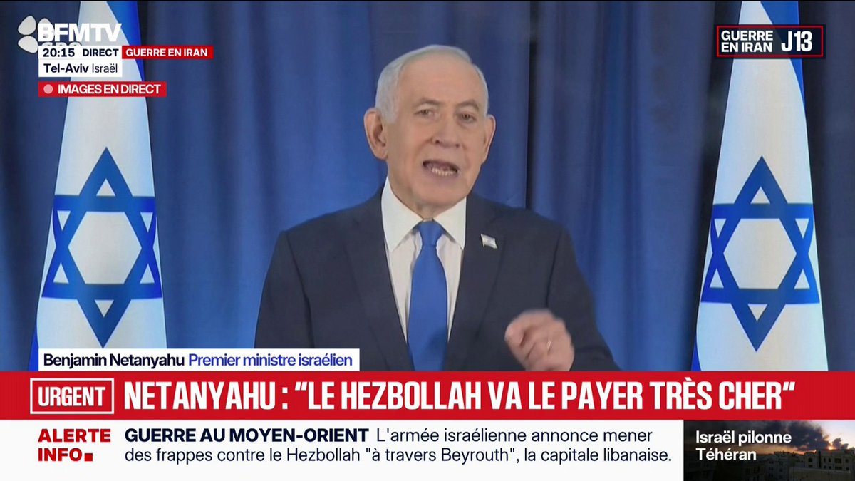 "Empêcher l'Iran de développer des missiles balistiques et des armes nucléaires qui menaceront Israël, les États-Unis et le monde tout entier, voilà notre objectif", déclare Benjamin Netanyahu