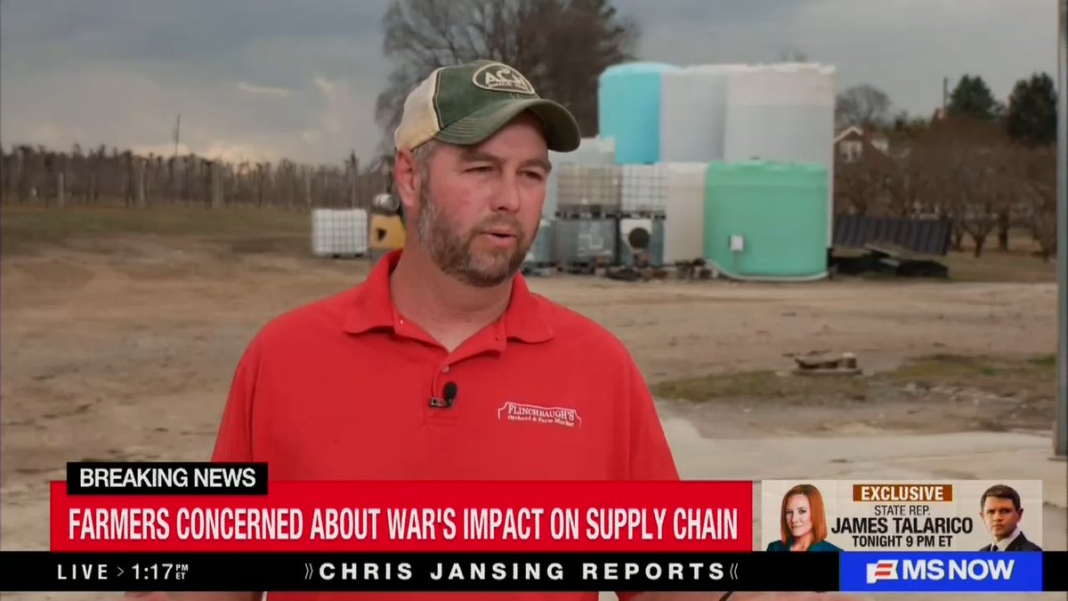 Farmer: Fertilizer prices are up about 15 to 25% since the war started. It's going to affect our margins on our grain crops grow, especially corn.