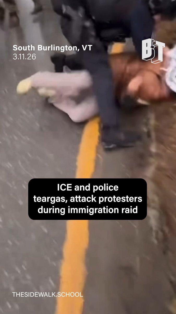 Hundreds of protesters responded to an immigration raid targeting Deyvi Daniel Corona-Sanchez in South Burlington, VT on Wednesday and were punched, shoved, maced and run over by police and federal agents. Multiple confrontations occurred throughout the day between protestors and officers. When agents initially tried to arrest Corona-Sanchez, a standoff ensued. A federal agent then returned in the late afternoon claiming they had a warrant signed by a judge for his arrest. The agents broke down the front door of a home shortly before 6 p.m. and forcibly removed three people from inside, none of whom were Corona-Sanchez who was later determined to be not in the house. Protesters linked arms to prevent federal vehicles with those arrested inside from leaving. Several were brutalized and 11 protestors were arrested as federal agents deployed flash bangs and chemical weapons before leaving the scene.