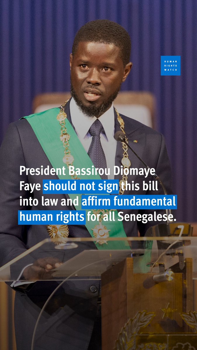 Senegalese lawmakers have passed a draconian bill doubling the maximum sentence for same sex conduct and criminalizing any perceived "promotion" of homosexuality. Every person is entitled to the protection of their rights regardless of sexual orientation or gender identity. President Bassirou Diomaye Faye should not sign this bill into law.
